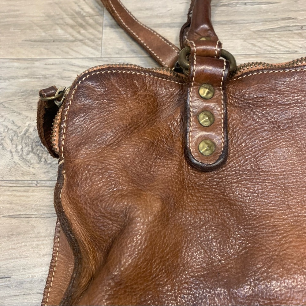 Coztanza Rota Italy Brown Leather Crossbody Studded Satchel Bag Compartments - Picture 9 of 13